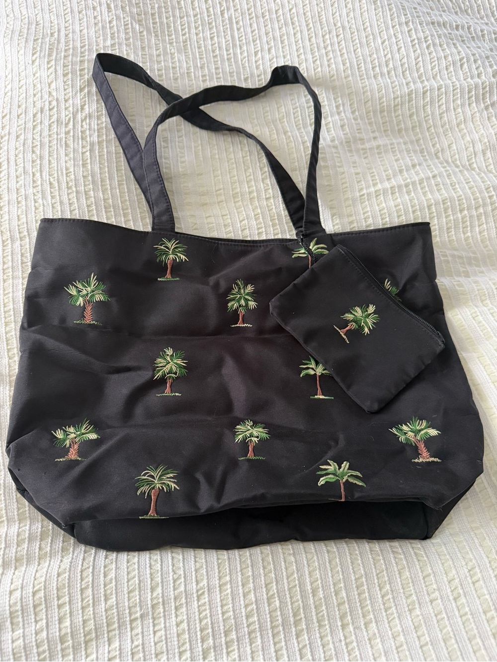 Black Palm Tree Embroidered Tote Bag